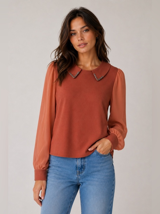 Altar'd State Tops - Altar'd State Orange Blouse with Peter Pan Collar and Embellishments PTP 18”-19”